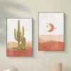Abstract Landscape Sun and Moon Canvas Wall Art, Desert and Cactus, 60 x 80 cm x 3, Frameless view 2