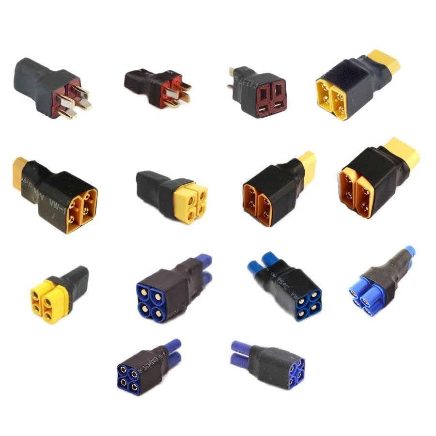 KUENCE 1-Piece Deans T, EC3, EC5, XT60, XT90 Parallel/Series Adapter for LiPo Batteries, DIY RC Models (XT90 Parallel, 2 Male/1 Female)