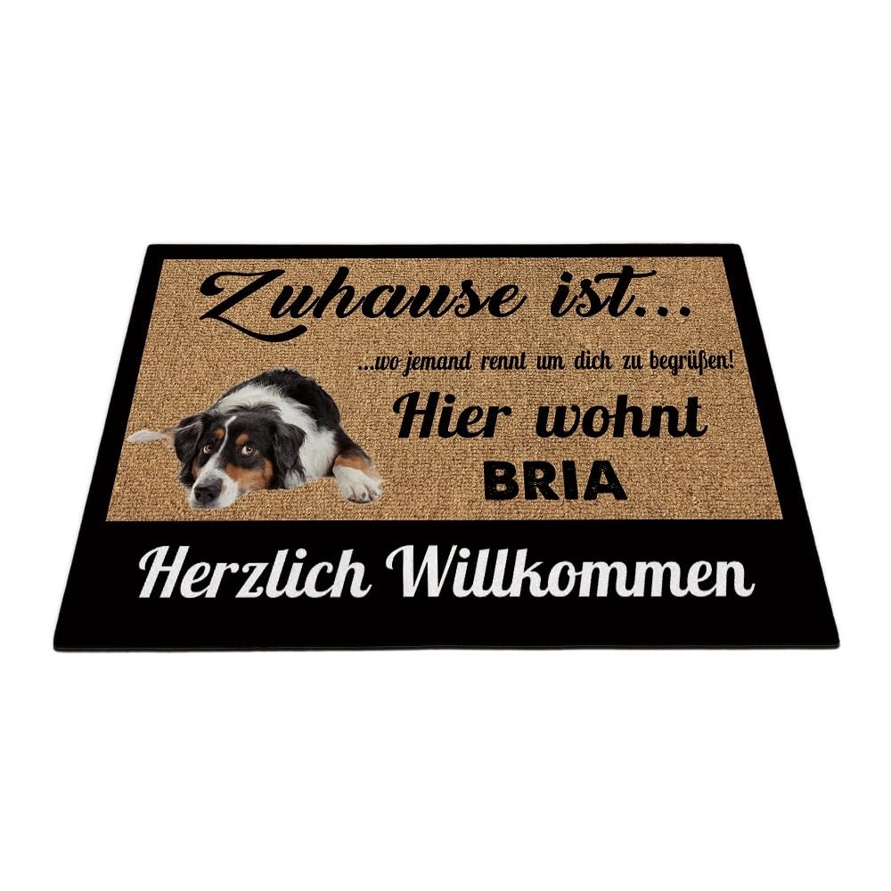 BAGEYOU Welcome Doormat with Cute Australian Shepherd and Personalized Dog Name, 60 x 40 cm