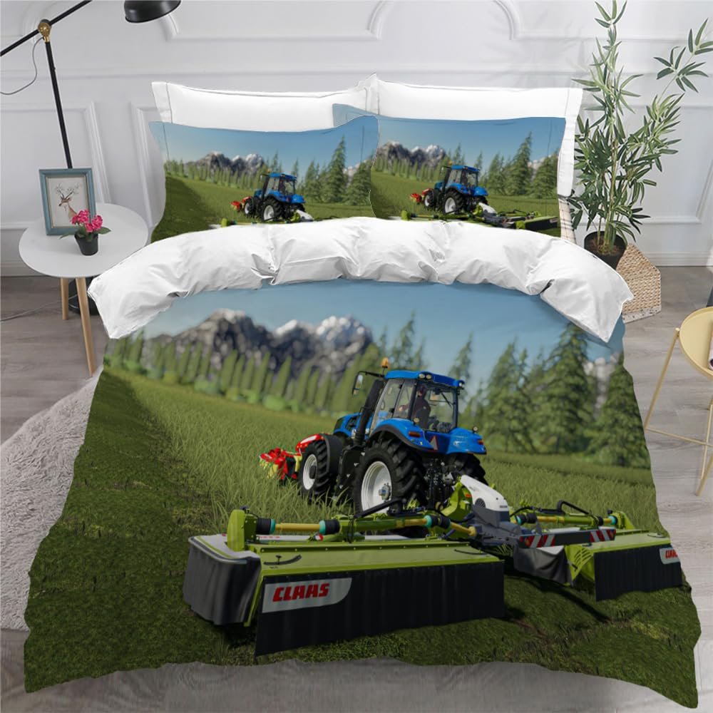Tractor Duvet Cover Set 220 x 240 cm, 3-Piece, Tractor and Combine Harvester Design