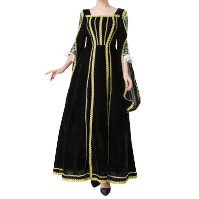 Women's Gothic Renaissance Medieval Dress with Trumpet Sleeves