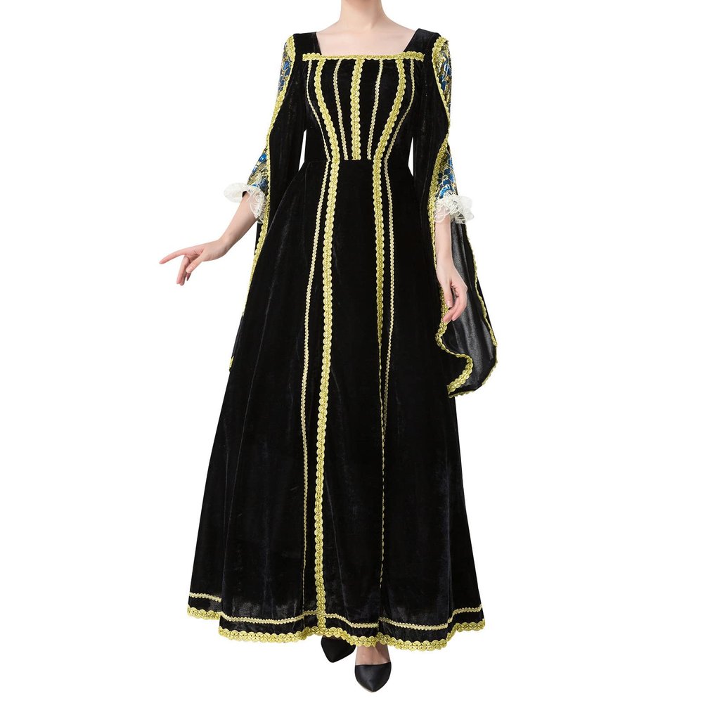 Women's Gothic Renaissance Medieval Dress with Trumpet Sleeves
