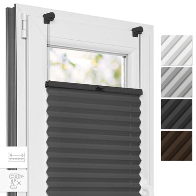 Estika Pleated Blind, Break-Resistant Clamp Brackets, Anthracite, 105 x 50 cm, No-Drill Installation