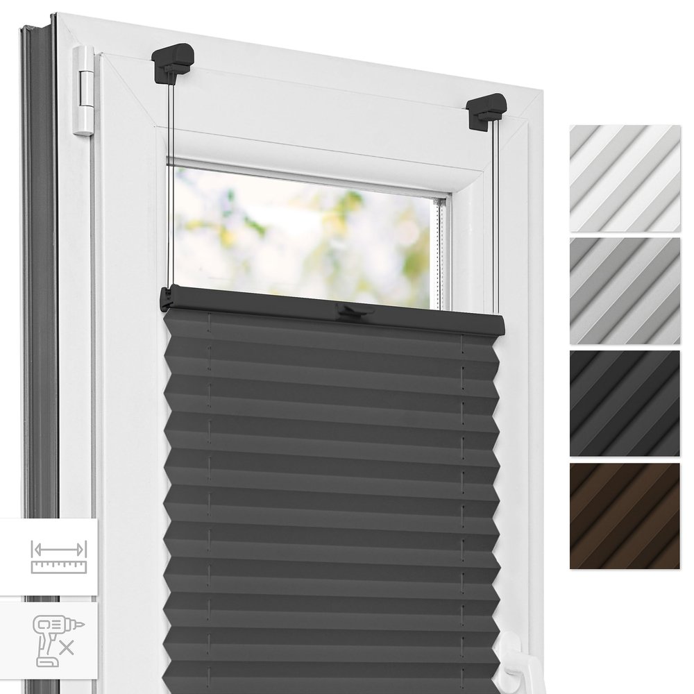 Estika Pleated Blind, Break-Resistant Clamp Brackets, Anthracite, 105 x 50 cm, No-Drill Installation