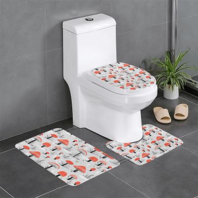 LAMAME Cartoon Mushroom 3-Piece Non-Slip Bathroom Rug Set