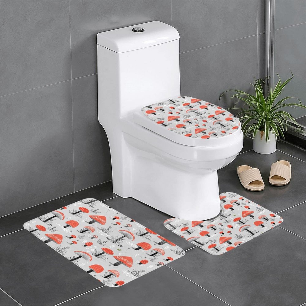 LAMAME Cartoon Mushroom 3-Piece Non-Slip Bathroom Rug Set