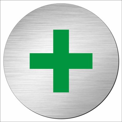 INDIGOS UG Round Sign, 200 mm, Green Cross, Aluminum Composite, Customizable