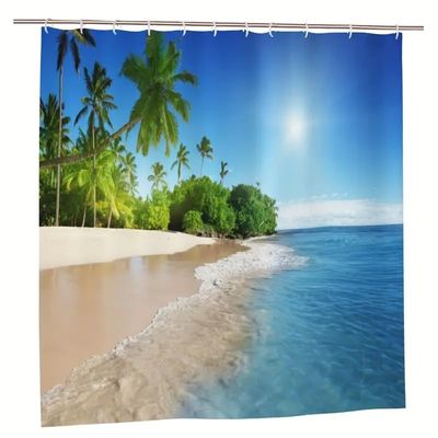 Sunshine Beach Print Fabric Shower Curtain, 183 x 183 cm