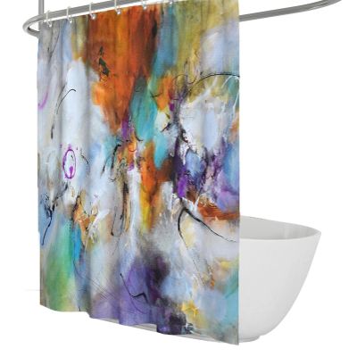 Abstract Painting Shower Curtain with 12 Hooks, Colorful Polyester, 160 x 200 cm