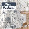 Printed Semi-Sheer Curtains with Linen Texture, Floral Pattern, Farmhouse Style, Grommet Window Panel Set, Indigo, 52 x 45 in view 2