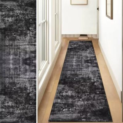 ZUZEKU Vintage Hallway Runner Rug, Washable Non-Slip, Black Gray, 110 x 250 cm