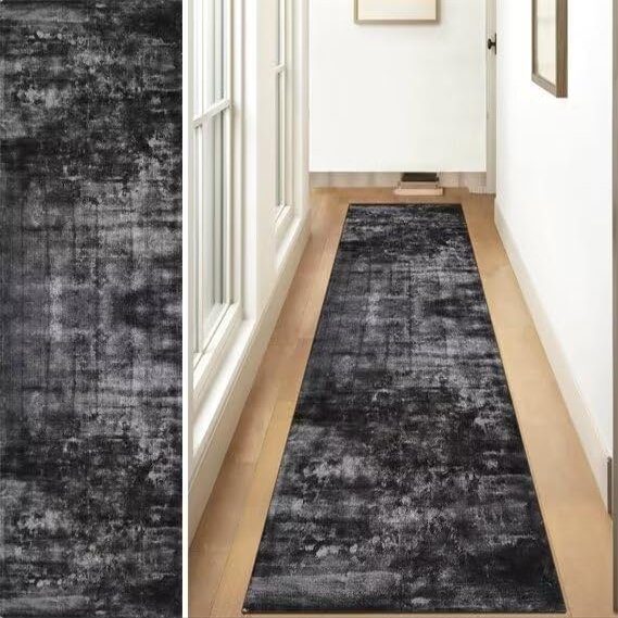 ZUZEKU Vintage Hallway Runner Rug, Washable Non-Slip, Black Gray, 110 x 250 cm