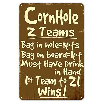 Cornhole Rules Retro Vintage Tin Sign Wall Decor 20.3 x 30.5 cm