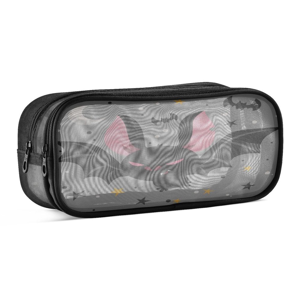 Halloween Bat Mesh Pencil Case, Transparent Pencil Pouch for Boys and Girls