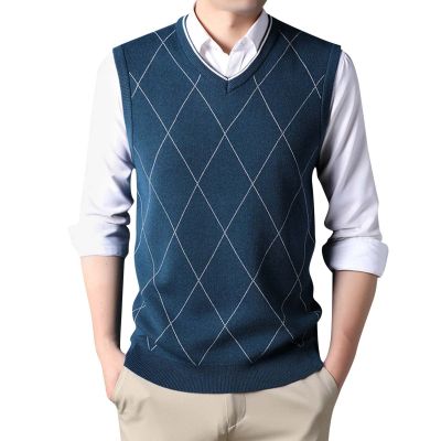 Duohropke Men's Plaid Cotton V-Neck Sweater Vest