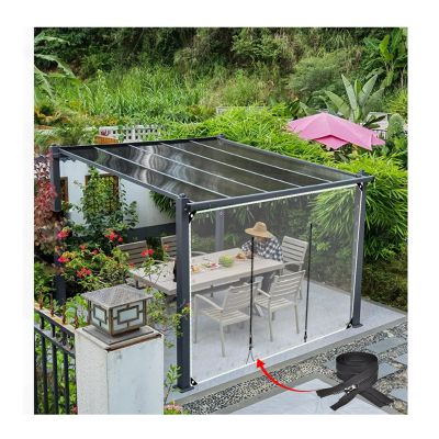 Transparent Tarp Sidewall with Zipper Door, Waterproof Outdoor Curtain, H2.4 x W9 m