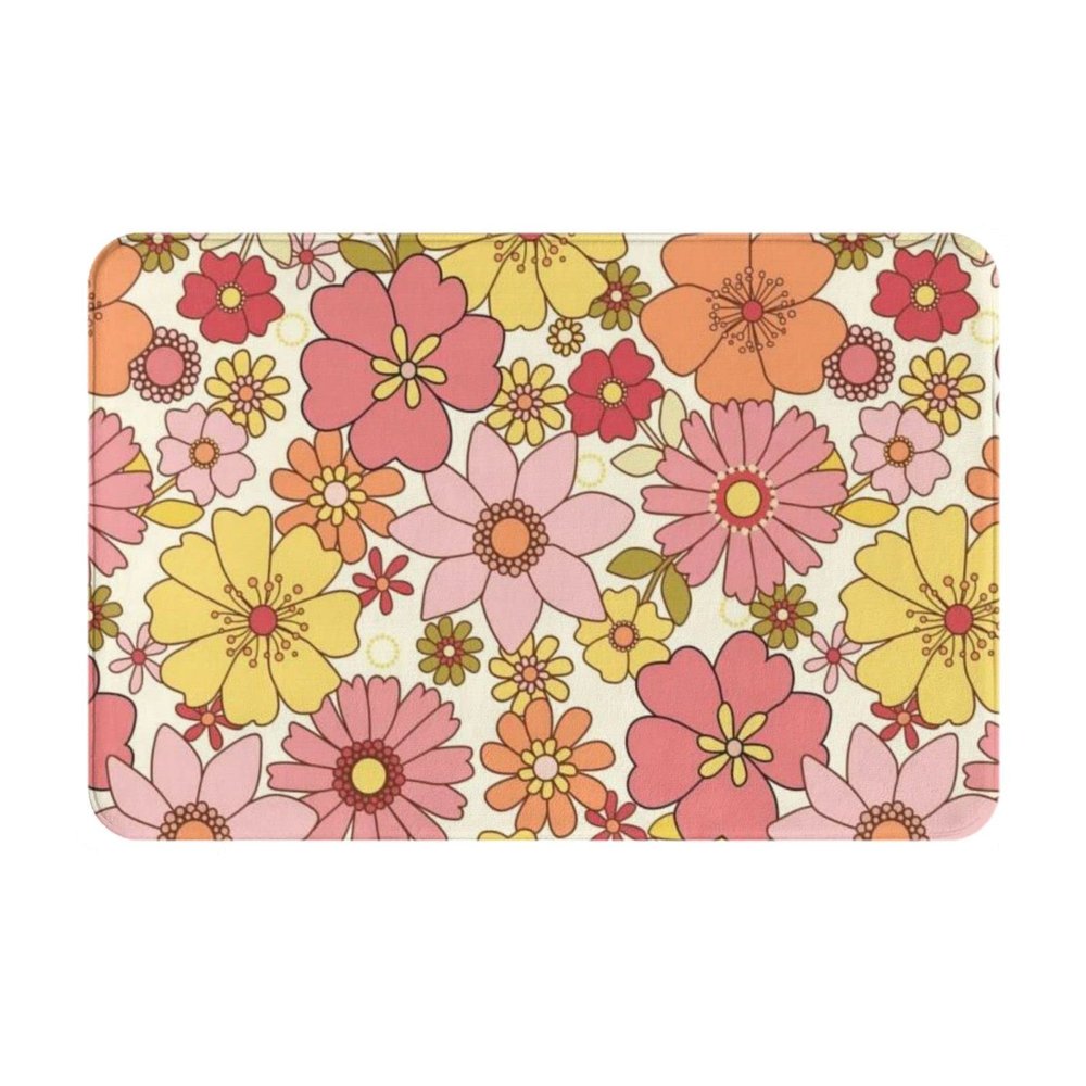 Strunt Retro 1970s Floral Design Nonslip Doormat, 16 x 24 in