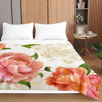 Chickwin Microfiber Bedspread, Peony Flower Print, White Flowers, 130 x 150 cm