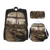 3-Piece Travel and Hiking Set, Lightweight Adjustable Backpack, Insulated Lunch Bag and Pencil Case, Ocean Underwater Dolphin Fish Old Viking Boat, One Size view 1