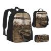 3-Piece Travel and Hiking Set, Lightweight Adjustable Backpack, Insulated Lunch Bag and Pencil Case, Ocean Underwater Dolphin Fish Old Viking Boat, One Size view 2