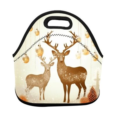 Christmas Deer Print Neoprene Insulated Lunch Bag