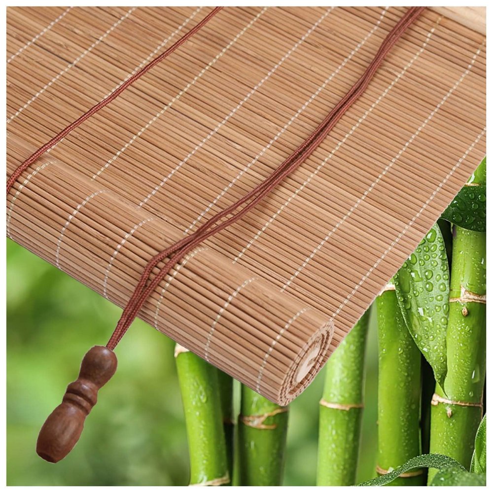 Bamboo Privacy Roller Blind with Lift Cord, Retro Sun Shade, Breathable (50–160 × 200 cm)
