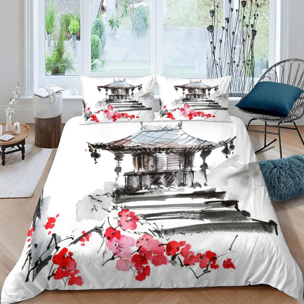 AASIRA Japanese Sakura 3-Piece Duvet Cover Set, 200 x 200 cm