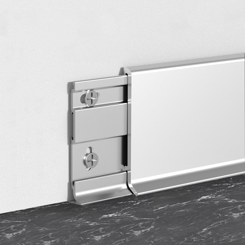 TEN-HIGH 6-Piece Snap-On Aluminum Baseboard, Rounded Edge Wall Trim, 2500 x 40 x 1.5 mm, Silver