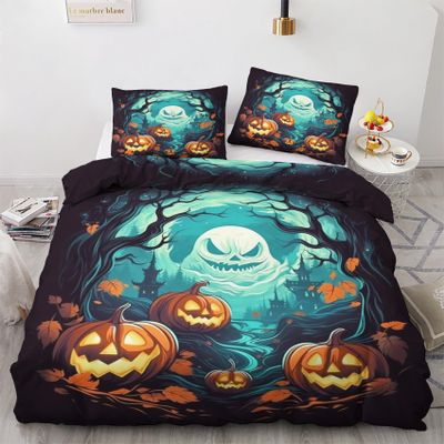 GEDAEUBA Halloween Bedding Set 140x200 cm, Ghost & Pumpkin Reversible Duvet Cover with Pillowcase