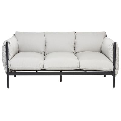 Beliani Esperia 3-Seat Garden Sofa, Black Aluminum, Gray Upholstery
