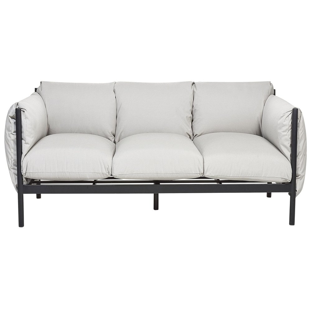 Beliani Esperia 3-Seat Garden Sofa, Black Aluminum, Gray Upholstery