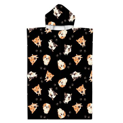 FANSU Hooded Bath Poncho for Adults and Children, Microfiber Surfing Beach Towel with Snap Buttons, 70 x 90 cm, Pet Dog 3