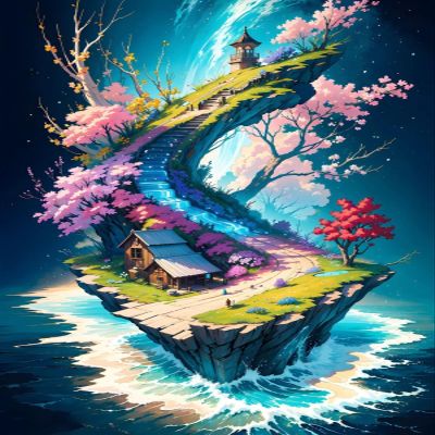 ECUCU Cross-Stitch Kit for Adults and Children, Fantasy House Flowers Colorful World A, 11 CT, Pre-Printed Cross-Stitch Set for Wall Art and Home Decor
