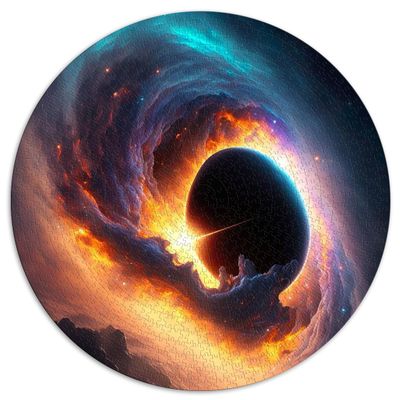 1,000-Piece Puzzle for Adults, Round Space Puzzle Featuring a Black Hole and the Milky Way, for Adults and Children Ages 12+, Cardboard Puzzle, Educational Game