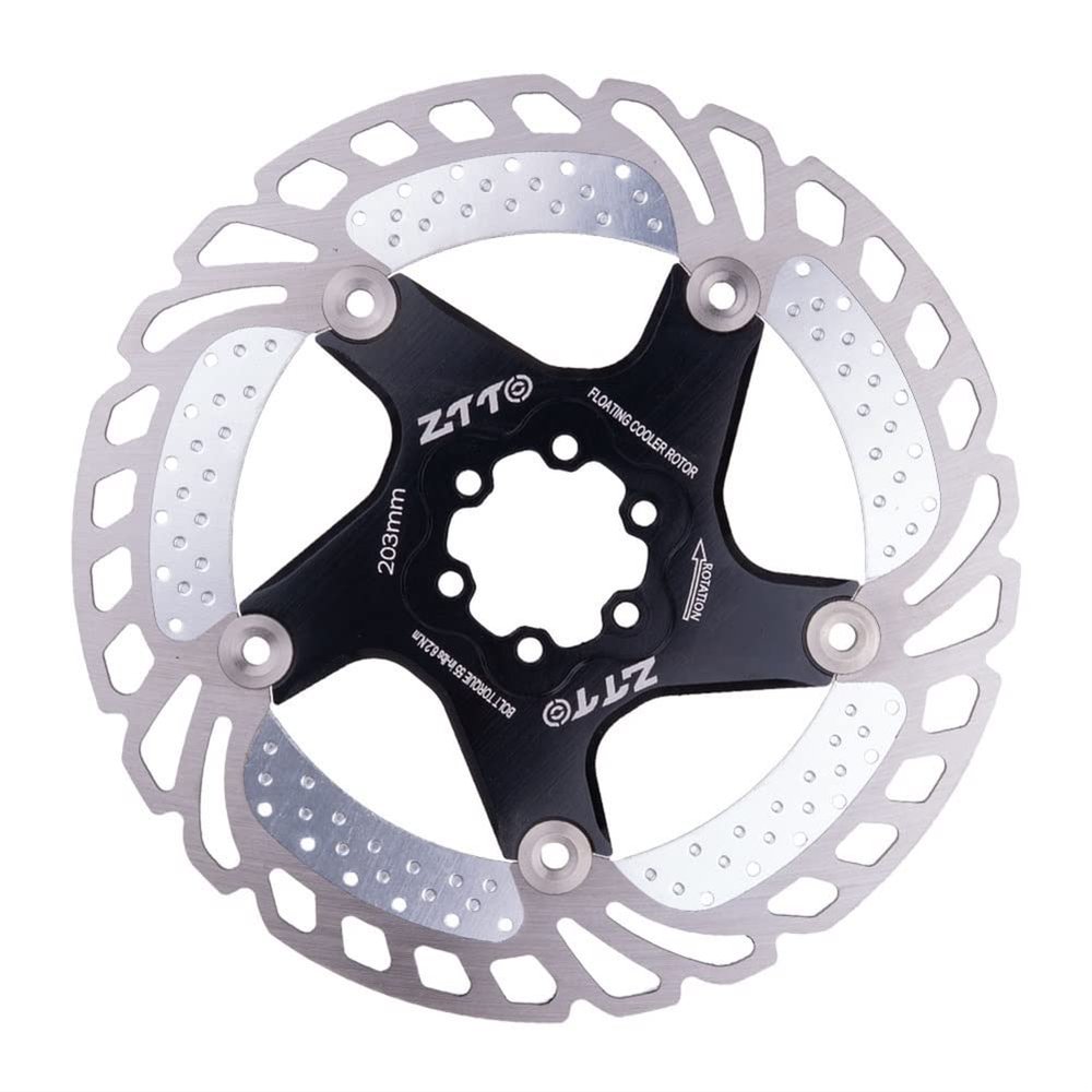 RaamKa MTB Bicycle Disc Brake Rotor, Floating 7075 Aluminum/Stainless Steel, Cooling, 203 mm, Black