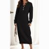 Women's Winter Sweater Dress with Buttons, Elegant Knit Maxi Dress view 3