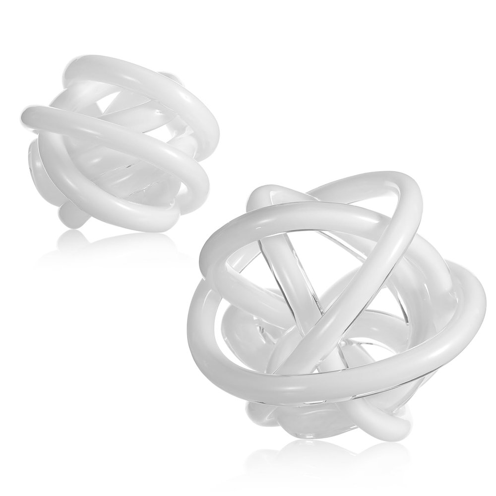Tioncy Decorative Glass Knot Balls, Orbit Glass Decor, White, 9.9 cm