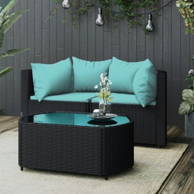 Homgoday 3-Piece Garden Lounge Set with Cushions, Black PE Rattan