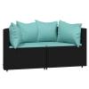 Homgoday 3-Piece Garden Lounge Set with Cushions, Black PE Rattan view 3