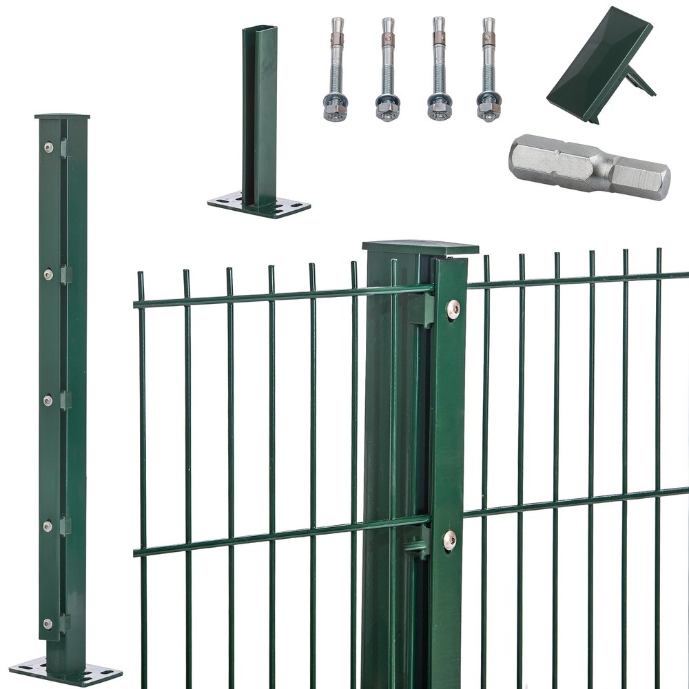 656 Double-Wire Fence for Anchoring in Moss Green | Garden Fence | Double-Wire Panel Fence | with 300 mm Base Plates | 25–63 cm