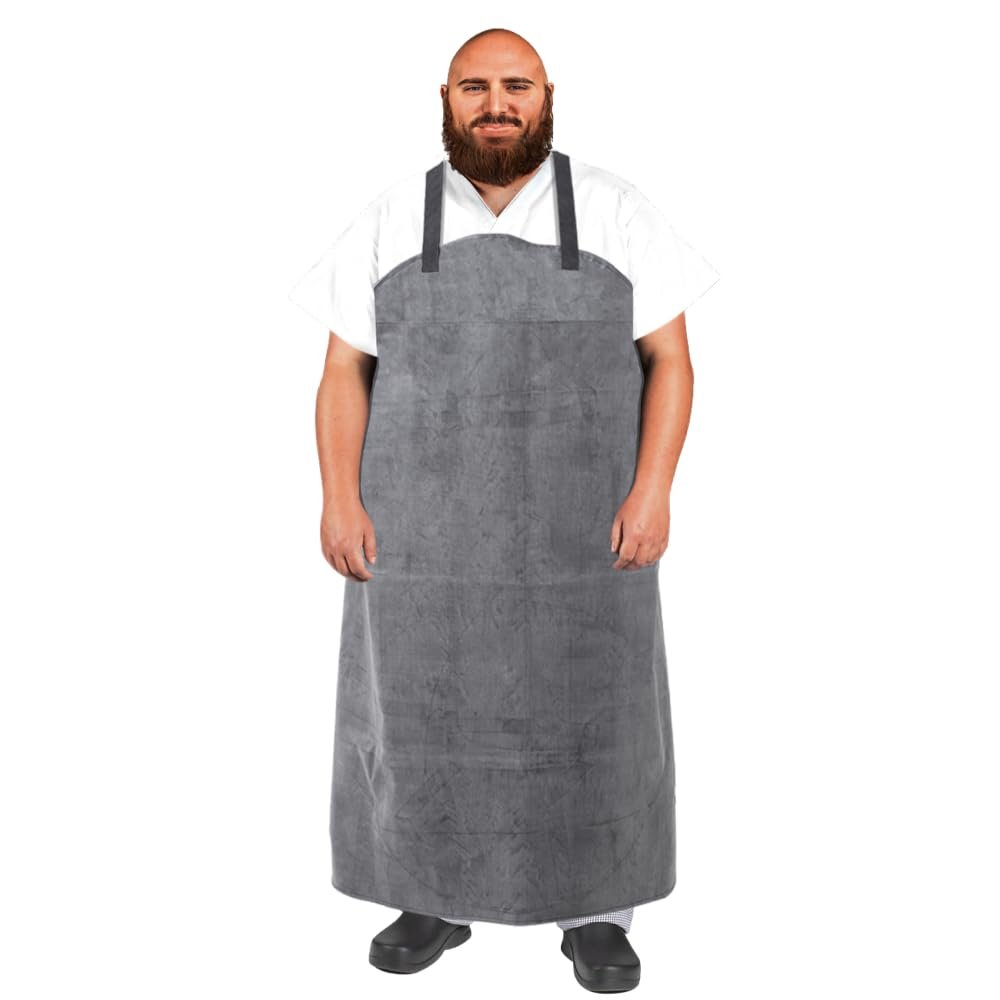 Urby Oversized Work Apron: Flame-Resistant Leather, Woodshop and Workshop Canvas, Butcher Rubber, Gray, X-Large