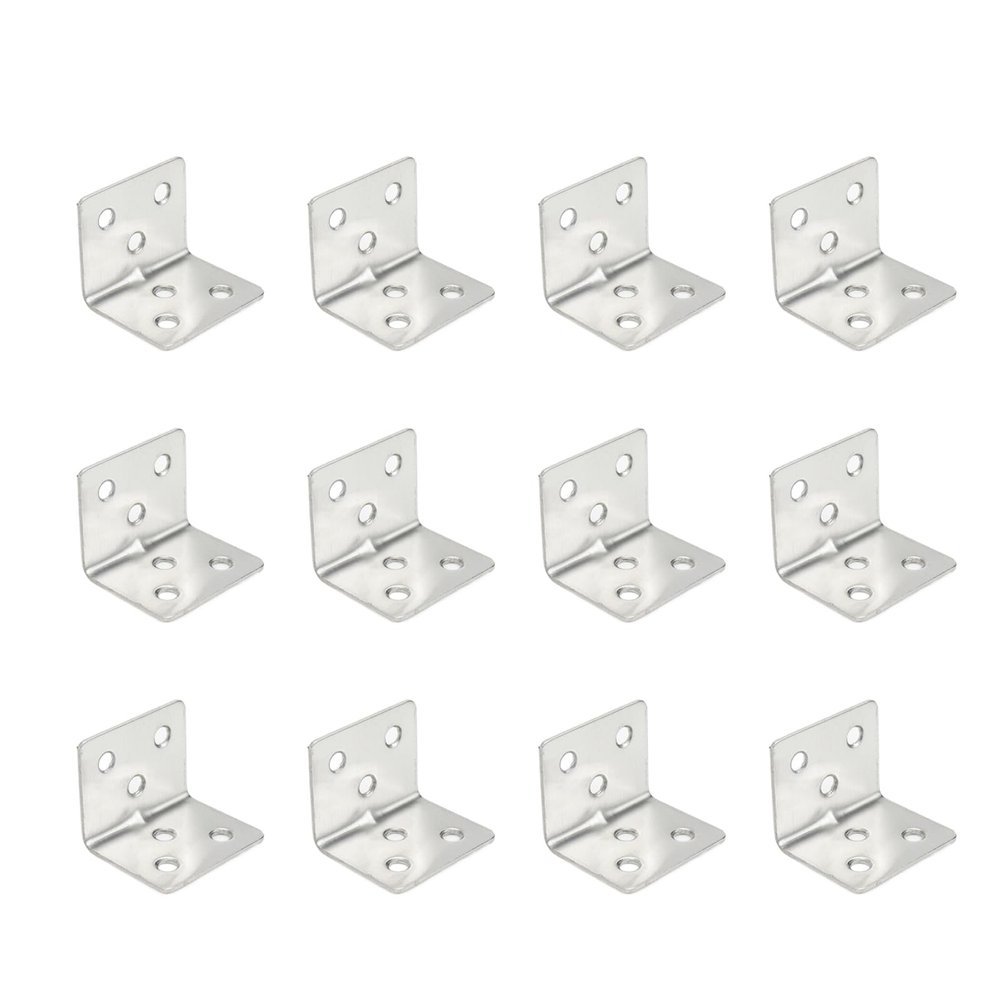 Nicerity Stainless Steel Corner Braces, 38 x 30 x 1.5 mm, 6 Holes, 12-Pack