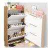 Slim Shoe Cabinet with Flip-Down Door, Space-Saving Organizer, Modern Entryway Storage (Light Walnut) view 1