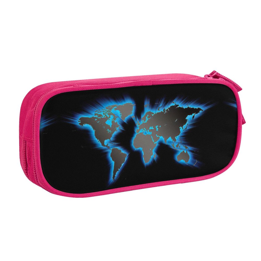 Large Pink World Map Polyester Pencil Case