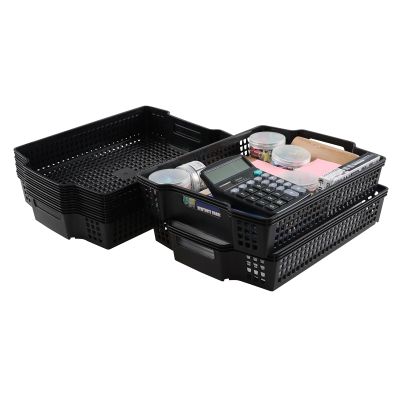 Yuright 6-Pack Stackable Plastic Storage Baskets, Black