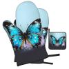 Oven Mitts and Pot Holder with Butterfly Print, Heat-Resistant, Waterproof, 3-Piece Set view 2