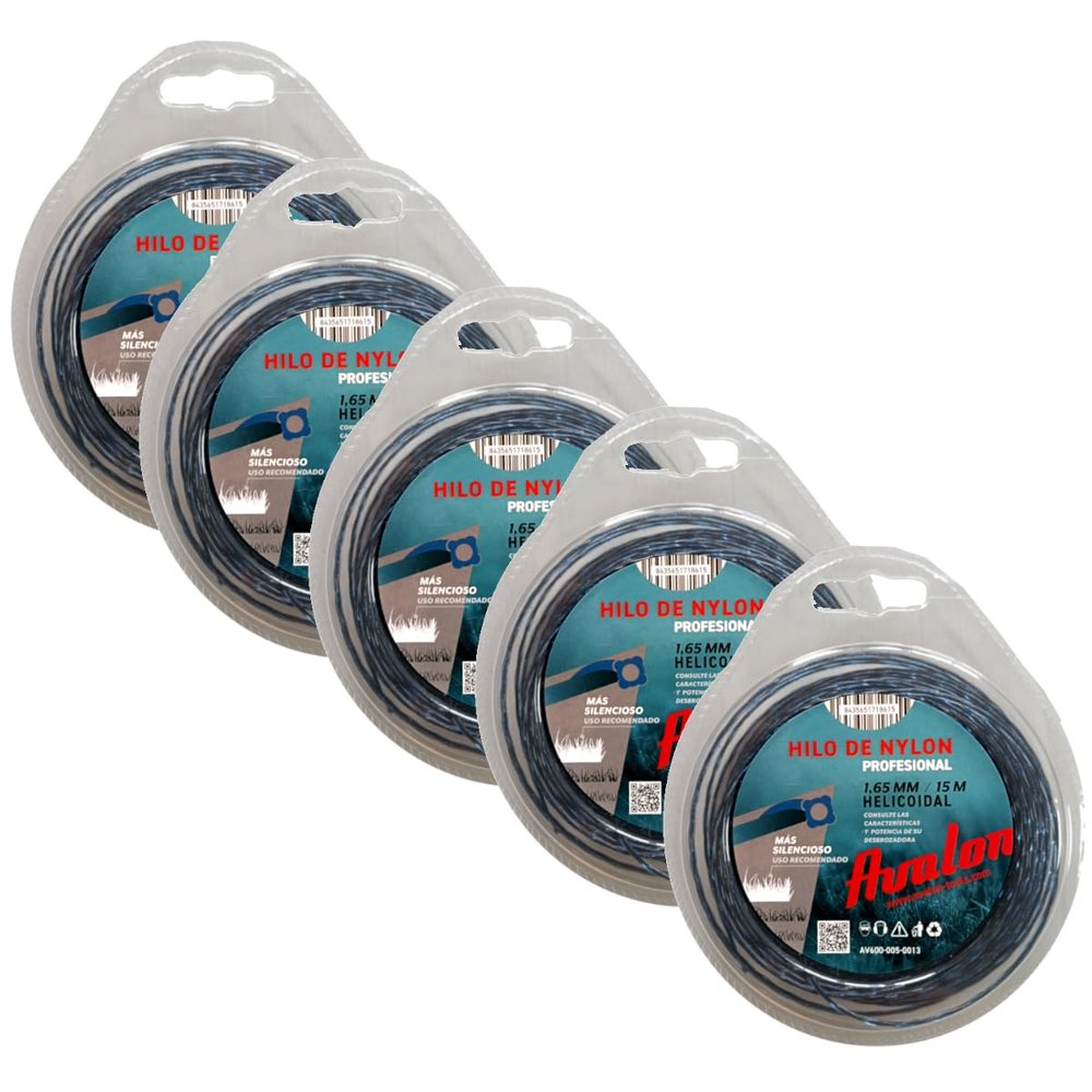 Avalon – 5-Pack Nylon Spiral Trimmer Line for Brush Cutters and Lawn Mowers (1.65 mm x 15 m)