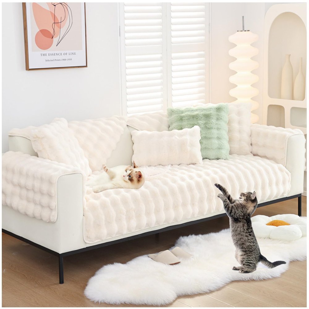 NNSMUN Non-Slip Sofa Cover for 1-, 2-, 3- or 4-Seater Couches, L-Shaped Sofa Protector, White, 90 x 180 cm