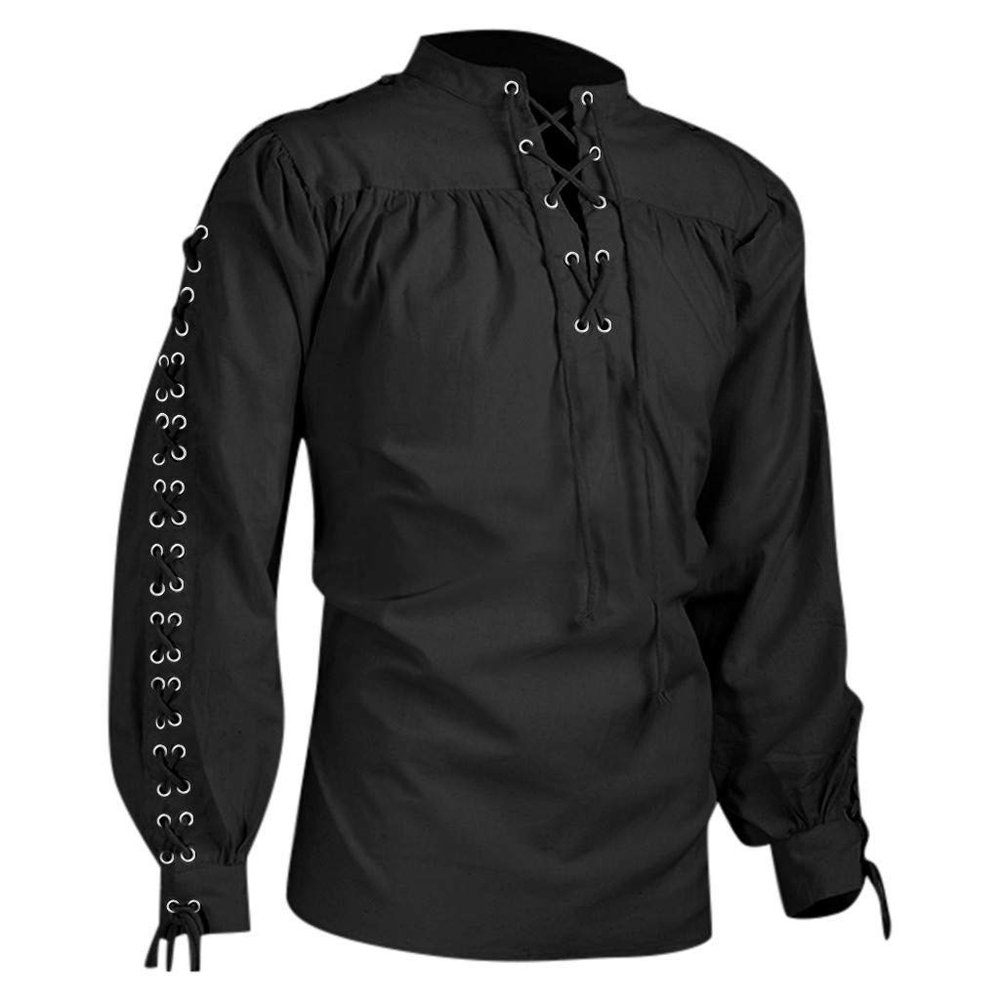 Men’s Lace-Up Pirate Shirt, Steampunk Gothic Medieval Renaissance Costume Top