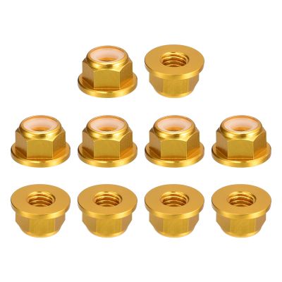 QUARKZMAN 10-Piece M6 x 1 mm Gold Nylon Insert Hex Lock Nuts